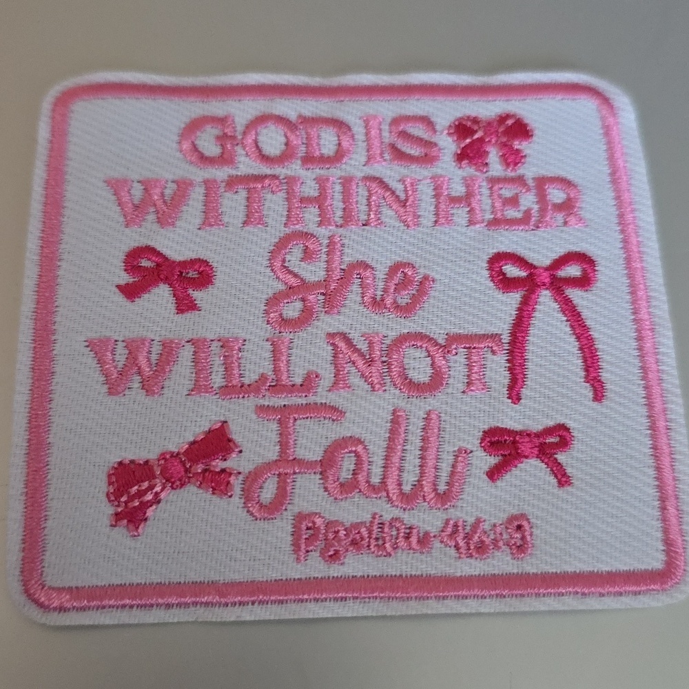 GOD IS WITHIN HER SHE WILL NOT FALL EMBROIDERED IRON ON